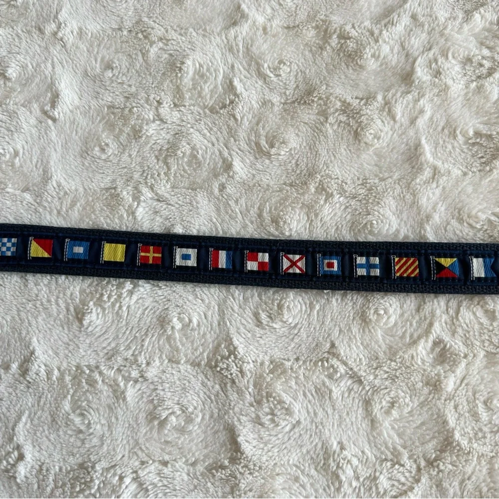 Preston Belt Mens 42 Blue Sailing Flags Nautical Boating Sailor Brass Buckle Adj